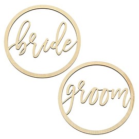 Koyal Wholesale Bride Groom Chair Signs, Set of 2 Scripted Round Laser Cut Wood Chair Back Signs