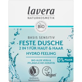 lavera Basis Sensitiv - Solid Shower 2 in 1 for Skin and Hair - with Organic Aloe Vera & Vegetable Keratin - Cleans without Drying Out - 3x More Yielding than Liquid Shower Gel - 50 g