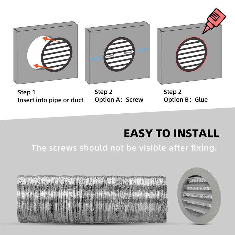 FRESH SPEED 5 Inch Grey Round Metal Dryer Vent Cover