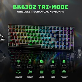 Wireless Creamy Mechanical Gaming Keyboard with Transparent Keycaps, 100 Keys Custom Hot-Swap LED Backlit, 3-Mode BT/2.4G/USB-C, 3000mAh Battery, Ergonomic Keyboard with Wrist Rest, Linear Switch