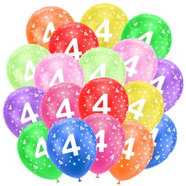 Ainiv Pack of 18 Colourful Balloons, Birthday Balloons, 4th Birthday Balloons, 4th Anniversary Party Supplies, 12 Inch Numbers Printed Latex Party Balloons, Number Balloons for Girls and Boys