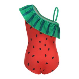 Ullicca Girls One Piece Swimsuits One Shoulder Ruffle Bathing Suit Swimwear for Summer Hawaiian Red120 Watermelon