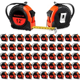 Copkim 50 Pieces Tape Measure Retractable and Easy Read Measuring Tape Bulk with Fractions Marked Easy Read Basics Self Locking Measurement Tape for Engineer Contractors (Red,12 Ft)