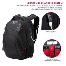 Swissdigital Design Travel Backpack for men, TSA Friendly USB Charging RFID Protection Business Backpack Fits 15.6" Laptops Black | J14-BR