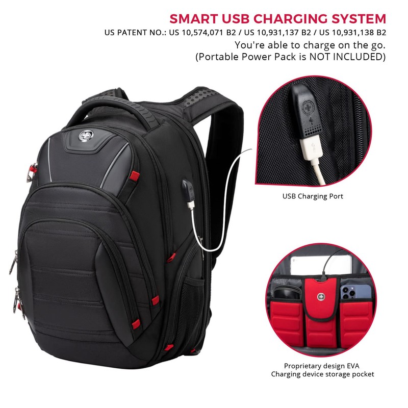 Swissdigital Design Travel Backpack for men, TSA Friendly USB Charging