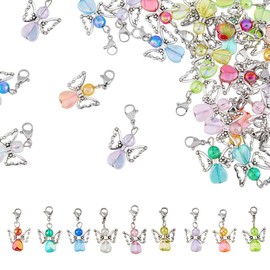 SUPERFINDINGS 36pcs Angel Wing Charm Colorful Fairy Dangle Pendants Acrylic Heart Beads Charms with Lobster Clasps for DIY Jewelry Making Findings Crafts Supplies Baby Shower Favor