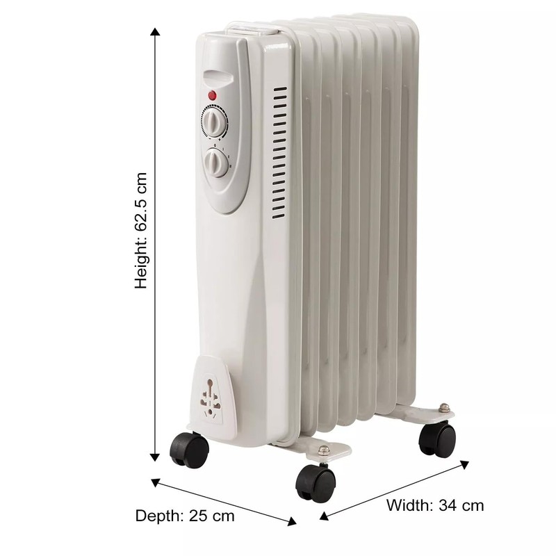 Portable Oil Filled Radiator Space Heater, 1500W, 7-Fin, 3 Heat