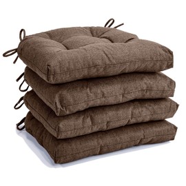 Kyaringtso Chair Cushions for Dining Chairs Set of 4, Non Slip Indoor Kitchen Chair Cushions with Ties, Tufted Memory Foam Seat Chair Pads, 17" x 16" x 3", Dark Coffee