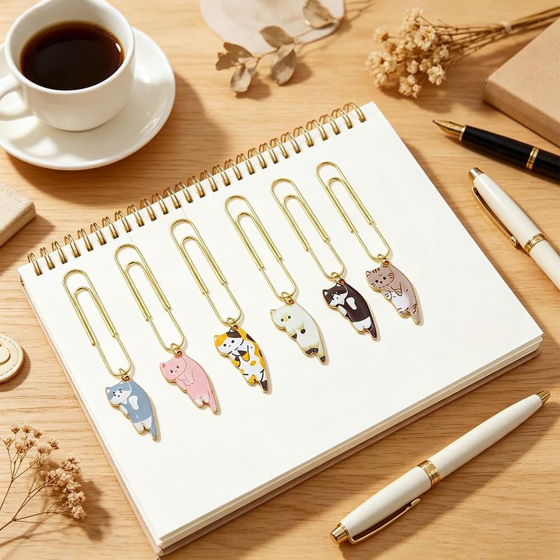 MircTuDou 6 Different Zem Clips with Enamel Cat Pages Clips