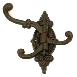 Cast Iron Vintage Antique Victorian Swing Arm Swivel Wall Hook Hall Tree 3 Hooks