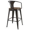 Modway Promenade Industrial Modern Steel Bistro Bar Stool with Arms