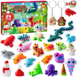 JOYIN 2025 Christmas Advent Calendar 3D Printed Toys, 24 Pcs 3D Printed Animal & Xmas Theme Toys, Christmas Countdown Calendar, Xmas Party Favors Supplies, Classroom Prizes, Fun Gifts for Kids