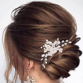 Asooll Flower Wedding Hair Pins Silver Bridal Headpiece Pearl Hair Accessories for Women