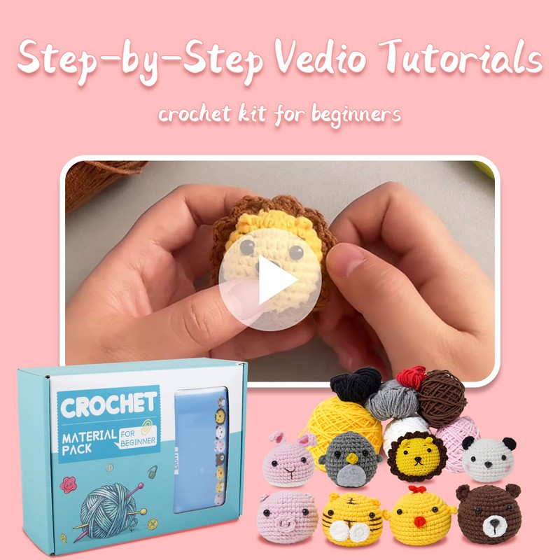 MENIBBLER 8Pcs Crochet Kits for Beginners, Animals Beginners Crochet Kit,