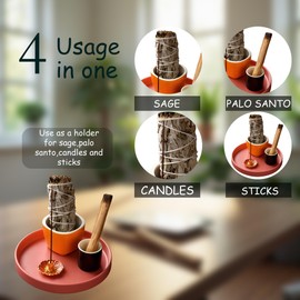 Hollishowe Incense Holders Sage Holder for Alter Decor, Smudging Ceremony, Palo Santo and Candle - Elegant Witchy Design for Samhain Decor (Orange)