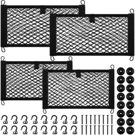 4 Pcs Stretchable Small Cargo Net Pocket Storage Mesh Net Elastic Automotive Cargo Nets with 16 Mounting Screws and Built in Hooks for Truck Car SUV Boats, 2 Sizes
