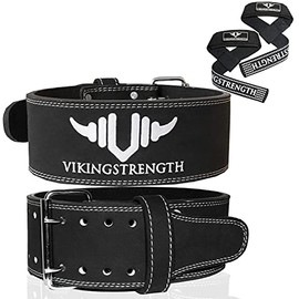 Vikingstrength - Cinturón de levantamiento de pesas de alta calidad con correas de elevación, cinturón de levantamiento de pesas para hombres y mujere