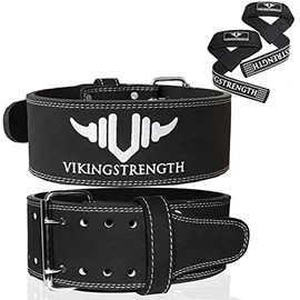 Vikingstrength - Cinturón de levantamiento de pesas de alta calidad con correas de elevación, cinturón de levantamiento de pesas para hombres y mujere