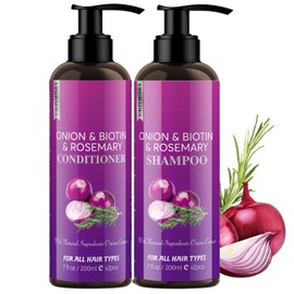 Onion Shampoo and Conditioner Set for Hair Growth, Onion Rosemary and Biotin Shampoo Set for Hair Loss and Thinning Hair, Hair Care Moisturize Clean 3 In 1 for All Hair Type 2 * 7 Fl Oz (2 * 200ml)
