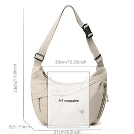 Nylon Crescent Crossbody Luna Bag for Women Men Moon Shoulder Spacious Lightweight Sling Casual Hobo Dumpling Purses (Beige)