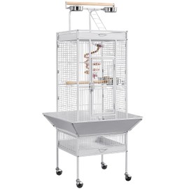 Topeakmart 61-inch Wrought Iron Selection Play Top Large Parrot Bird Cage, White