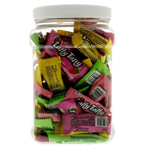 Laffy Taffy Asorted 2LB - Assorted Bite Size Chewy Laffy Taffy Candy in 64 FL OZ Gift Ready Reusable Square Jar