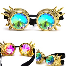 DODOING Kaleidoscope Goggles Steampunk Rave Glasses Goggles Crystal Rainbow Kaleidoscope Rave Glasses Rainbow Crystal Glass Lens