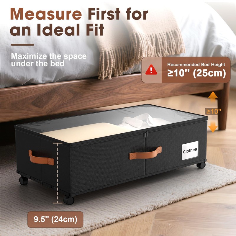 Eastherry Under Bed Storage Containers with Wheels, 9.5 inches Higher
