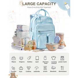 CAMILLEMMA Diaper Bags Backpack for Mom Dad Baby Care Bag Maternity Nappy Bags for Boys Girls Small Blue Pañaleras para bebe Baby Changing Bag Large Capacity Waterproof Multifunction Travel Backpack