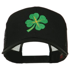 Four Leaf Clover Embroidered Trucker Cap - Black OSFM
