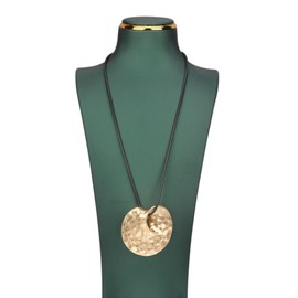 joymiao Chunky Leather Necklace for Women Boho Long Vintage Pendant Necklace with Large Gold Circle Statement Cord Necklace Bohemian Hippie Jewelry