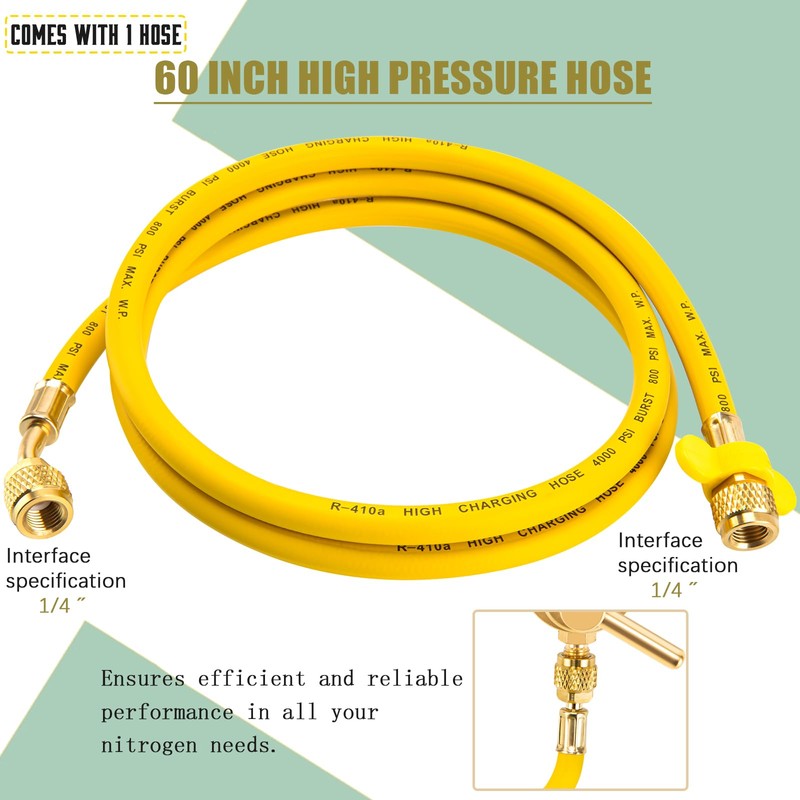 KAKO HVAC Nitrogen Regulator with 60" Hose, 0-600PSI, 1/4" Outlet,