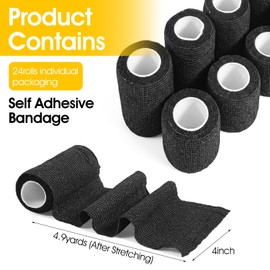 24 Packs Self Adhesive Bandage Wrap, Black Bandage Wrap 4 Inch x 5 Yard, Elastic Cohesive Bandages Tape for Sports Wrist Ankle Support, Vet Wraps for Horses Dogs Wound Care