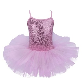 JanJean Kids Girls Sequined Camisole Ballet Dress Leotard Skirt Ballerina Outfit Sparkly Fairy Dance wear Costumes Pink 7-8