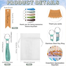 Yinkin 100 Sets Christmas Thank You Gift Silicone Keychains Bulk Christmas Employee Appreciation Gifts with Thank You Tag White Organza Bag for Coworker Teacher Nurse