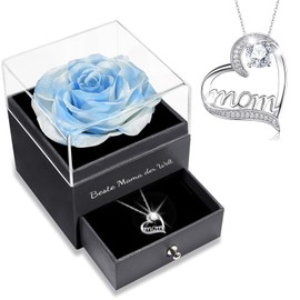 Sunia Mother's Day Gifts for Mum, Eternal Real Rose with Mom Necklace Made of 925 Sterling Silver, Best Mum in the World Gifts, Eternal Rose Flower Infinity Rose Gift Mother's Day Birthday Valentine's