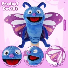 Animal Hand Puppets 11 Inch Sea Turtle Plush Dinosaur 5 Pcs Animals Hand Puppet Toys Role-Play Toy Puppets for Kids Storytelling Imaginative Pretend Play Teaching Preschool(Butterfly)