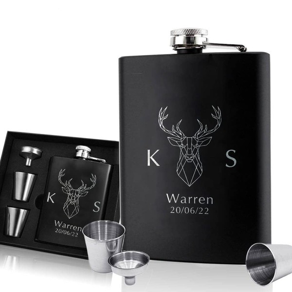 Personalised Hip Flask Custom Engraved Hip Flasks for Men 6oz Stainless Steel Flask for Best Man Usher Groomsmen Groom Father of The Bride Gift for Wedding Christmas Special Occasion (Design 1)