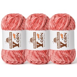 3 Pack Plush Chenille Chunky Yarn - Fluffy Velvet Yarn Crochet for Blanket Knitting and Crocheting - Soft Baby Yarn for Crocheting - Amigurumi Crochet Yarn 100g (87yds) (3 Gray Pink)