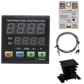 PID Temperature Controller Meter Indicator, Jaybva Digital Universal Thermostat C and Fahrenhe F Display SSR and Alarm Output 40A Solid State Relay and Thermocouple Probe Heat Sink Included