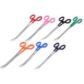 OdontoMed2011 Set of 7 Assorted Multi Color PVC Grip Handle Stainless Curved Hemostat Locking Forceps Clamps Pliers 8" Full Serrated ODM