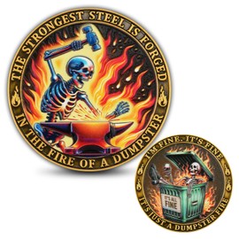 I'm Fine Skull in Burning Dumpster Challenge Coin