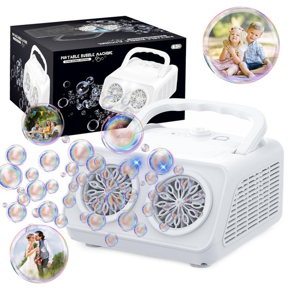 Panamalar Bubble Machine, Automatic Bubble Maker 2 Modes for Kids 20000+ Bubbles Per Minute, 26 Holes Portable Electric Bubble Blower Toys with Lights/120ml Bubble Solution for Outdoor Party Wedding