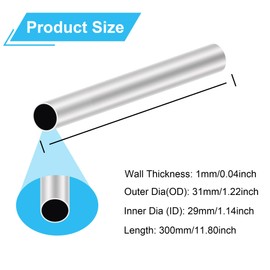 LAVMHAB 6063 Aluminium Round Tube 31 mm x 29 mm 1.0 mm Wall Thickness 300 mm Length Round Aluminium Tubes Straight Pipes (Pack of 2)