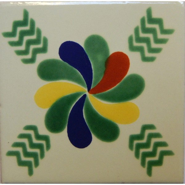 Mexican Tile Talavera Tiles High-Quality Hand Painted Green Flowers Tile