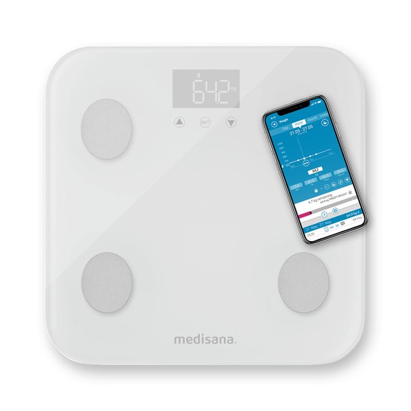medisana BS 600 Body Analysis Scales up to 180 kg with WiFi or Bluetooth, Personal Scales for Measuring Body Fat, Body Water, Muscle Mass and Bone Weight with VitaDock+ Body Analysis App