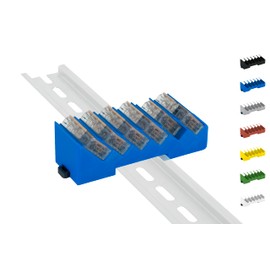 DIN Rail DIN Rail Holder for 6x Wago Clamps / Lever Clamps 221-412/413/415 (Wago Clamps Not Included) (Blue)
