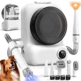 Pet Grooming Vacuum & Dog Dryer with 5 Dog Grooming Kit for Shedding Grooming, 3L Large Capacity, 15000Pa Dog Grooming Vacuum Cleaner for Home Pet Hair