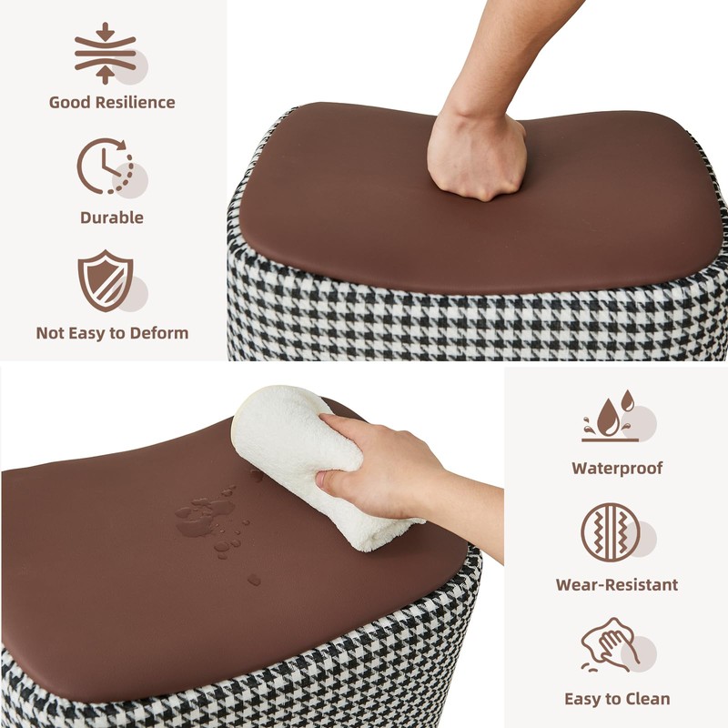 Uniclinens Small Leather Ottoman Footrest with Handle, Brown Foot Stools,