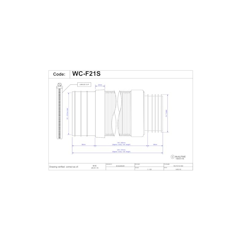 McAlpine WCF21S Flexible Back to Wall WC Toilet Pan Connector,
